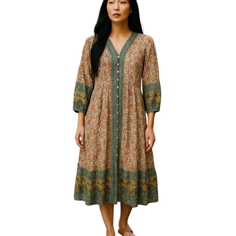 Sunday Up Floral Maxi‎ Dress Long Sleeve Boho Bohemian Cottagecore V Neck